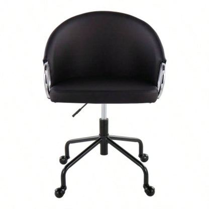 Claire Contemporary/Glam Task Chair in Black Metal and Black Faux Leather with Silver Metal Accents by LumiSource