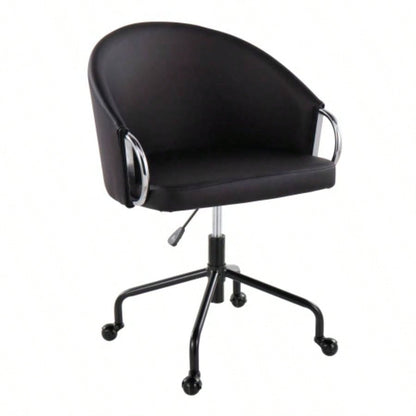 Claire Contemporary/Glam Task Chair in Black Metal and Black Faux Leather with Silver Metal Accents by LumiSource