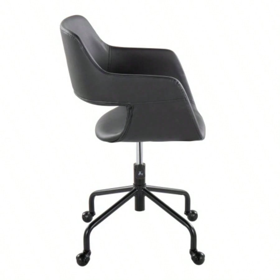Margarite Contemporary Adjustable Office Chair in Black Metal and Black Faux Leather by LumiSource