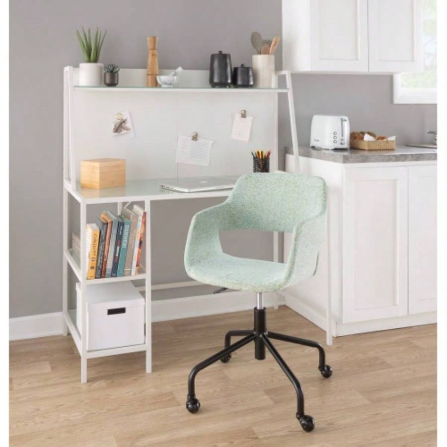 Margarite Contemporary Adjustable Office Chair in Black Metal and Light Green Fabric by LumiSource