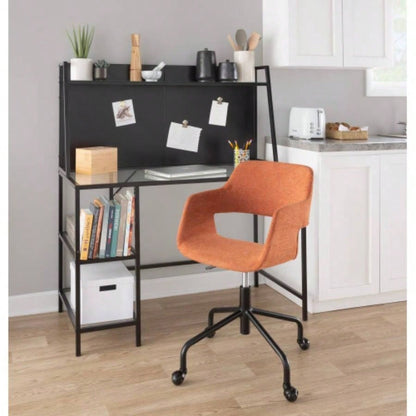 Margarite Contemporary Adjustable Office Chair in Black Metal and Orange Fabric by LumiSource