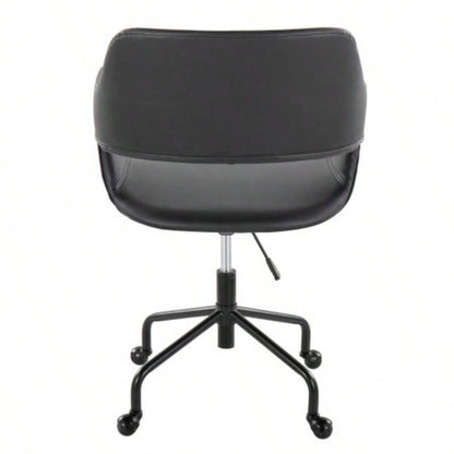 Margarite Contemporary Adjustable Office Chair in Black Metal and Black Faux Leather by LumiSource