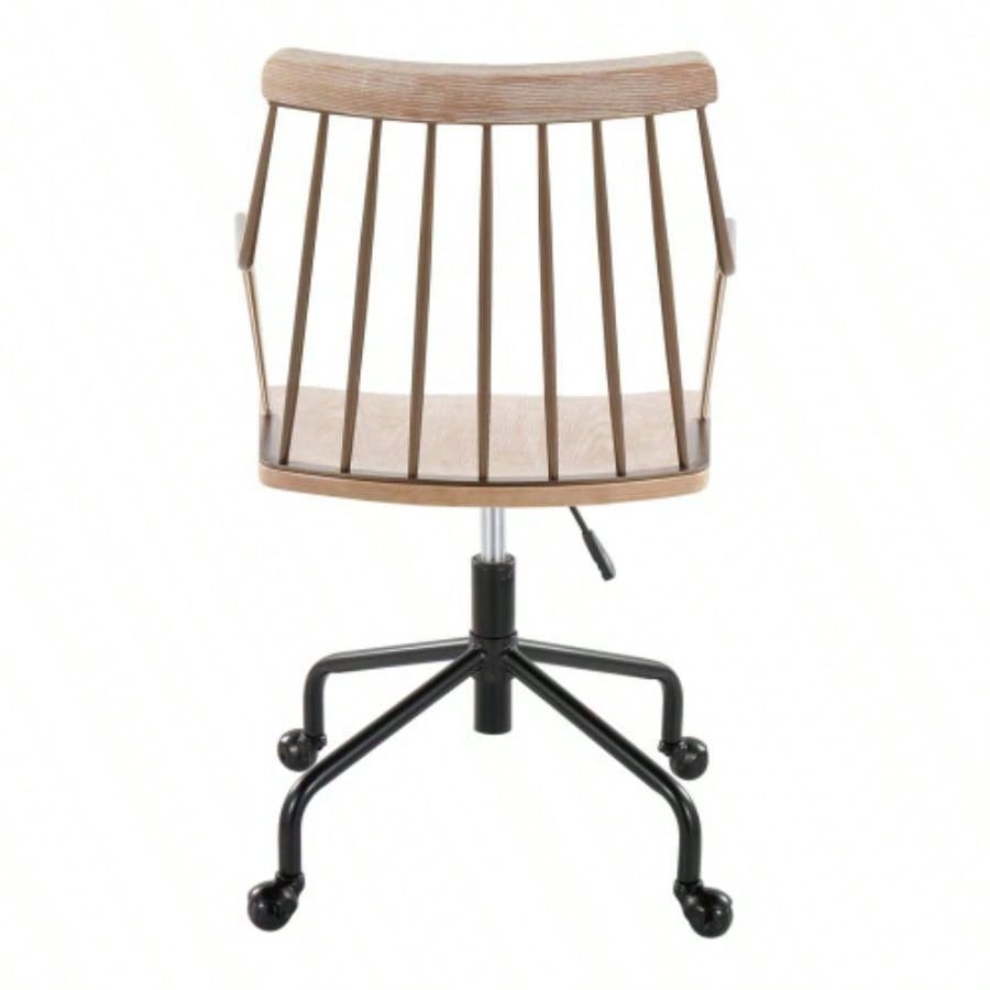 Preston Farmhouse Adjustable Office Chair in Black Metal, Antique Copper and White Washed Wood by LumiSource