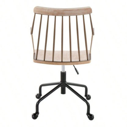 Preston Farmhouse Adjustable Office Chair in Black Metal, Antique Copper and White Washed Wood by LumiSource