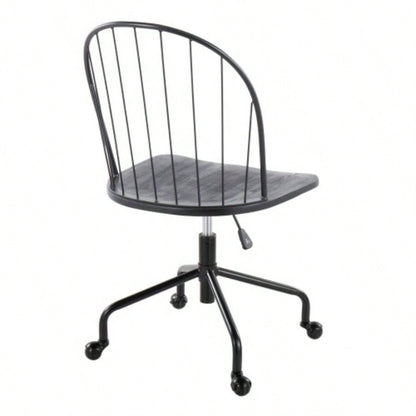Riley Farmhouse Adjustable High Back Office Chair in Black Metal and Black Wood by LumiSource