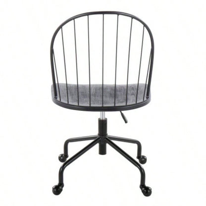 Riley Farmhouse Adjustable High Back Office Chair in Black Metal and Black Wood by LumiSource