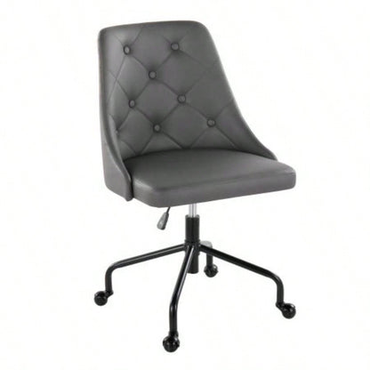 Marche Contemporary Adjustable Office Chair with Casters in Black Metal and Faux Leather by LumiSource