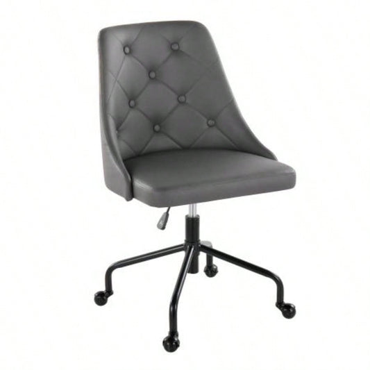 Marche Contemporary Adjustable Office Chair with Casters in Black Metal and Faux Leather by LumiSource