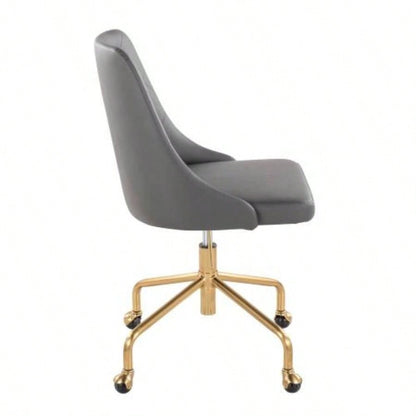 Marche Contemporary Adjustable Office Chair with Casters in Gold Metal and Faux Leather by LumiSource