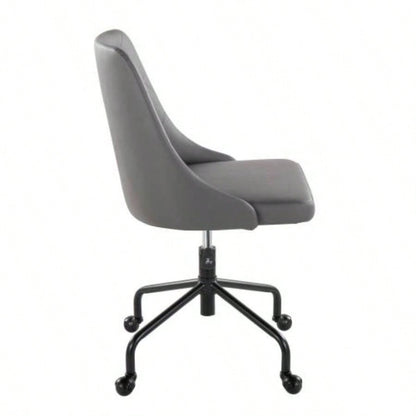 Marche Contemporary Adjustable Office Chair with Casters in Black Metal and Faux Leather by LumiSource