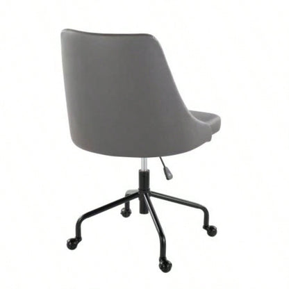 Marche Contemporary Adjustable Office Chair with Casters in Black Metal and Faux Leather by LumiSource