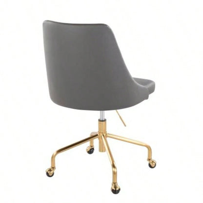 Marche Contemporary Adjustable Office Chair with Casters in Gold Metal and Faux Leather by LumiSource