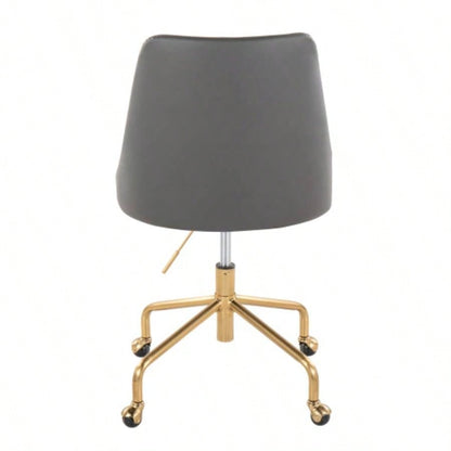 Marche Contemporary Adjustable Office Chair with Casters in Gold Metal and Faux Leather by LumiSource