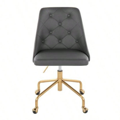 Marche Contemporary Adjustable Office Chair with Casters in Gold Metal and Faux Leather by LumiSource