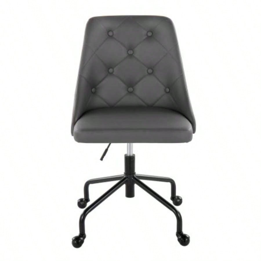 Marche Contemporary Adjustable Office Chair with Casters in Black Metal and Faux Leather by LumiSource