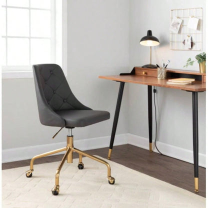 Marche Contemporary Adjustable Office Chair with Casters in Gold Metal and Faux Leather by LumiSource