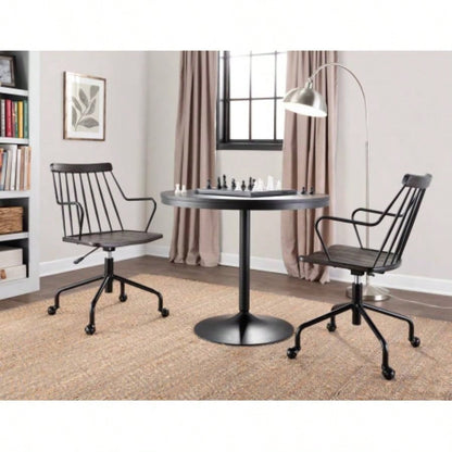 Preston Farmhouse Adjustable Office Chair in Black Metal and Walnut Wood by LumiSource