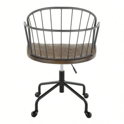 Riley Farmhouse Adjustable Office Chair in Black Metal and Dark Walnut Wood by LumiSource