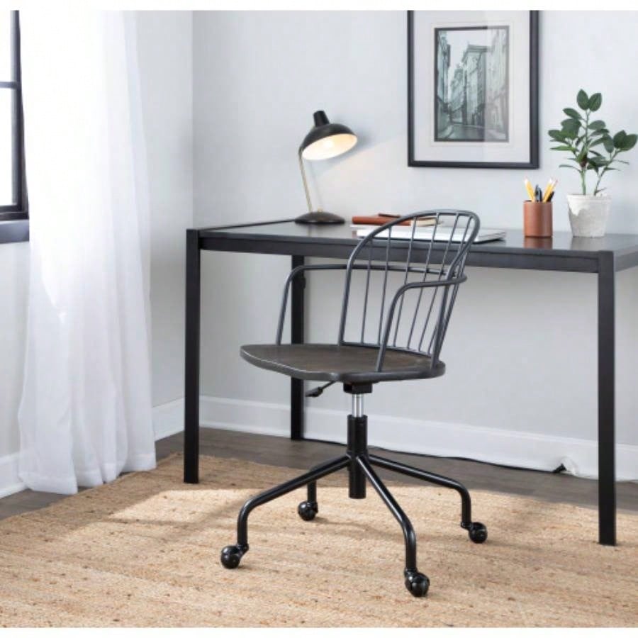 Riley Farmhouse Adjustable Office Chair in Black Metal and Dark Walnut Wood by LumiSource