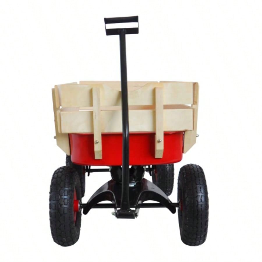outdoor sport wagon tools cart wooden side panels tires Wagon red