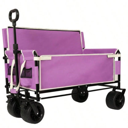 3 - in - 1 Convertible Folding Wagon Cart with Storage - 500lbs Heavy - Duty Utility Wagon, 180L Capacity All - Terrain Wheels Camping, Beach, Sports, Garden, purple