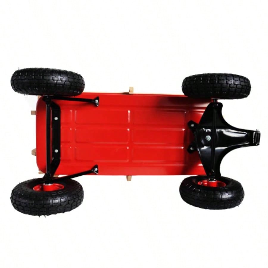 outdoor sport wagon tools cart wooden side panels tires Wagon red