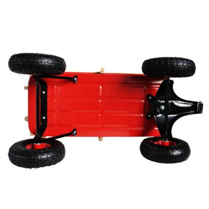outdoor sport wagon tools cart wooden side panels tires Wagon red