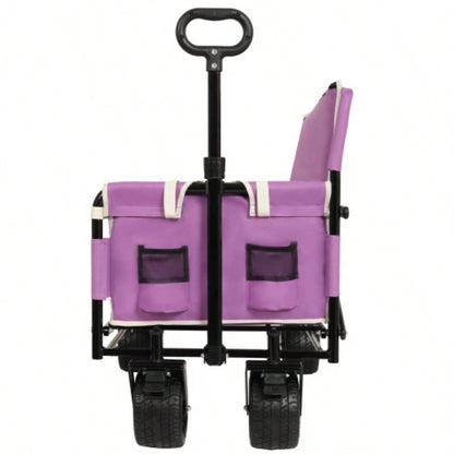 3 - in - 1 Convertible Folding Wagon Cart with Storage - 500lbs Heavy - Duty Utility Wagon, 180L Capacity All - Terrain Wheels Camping, Beach, Sports, Garden, purple