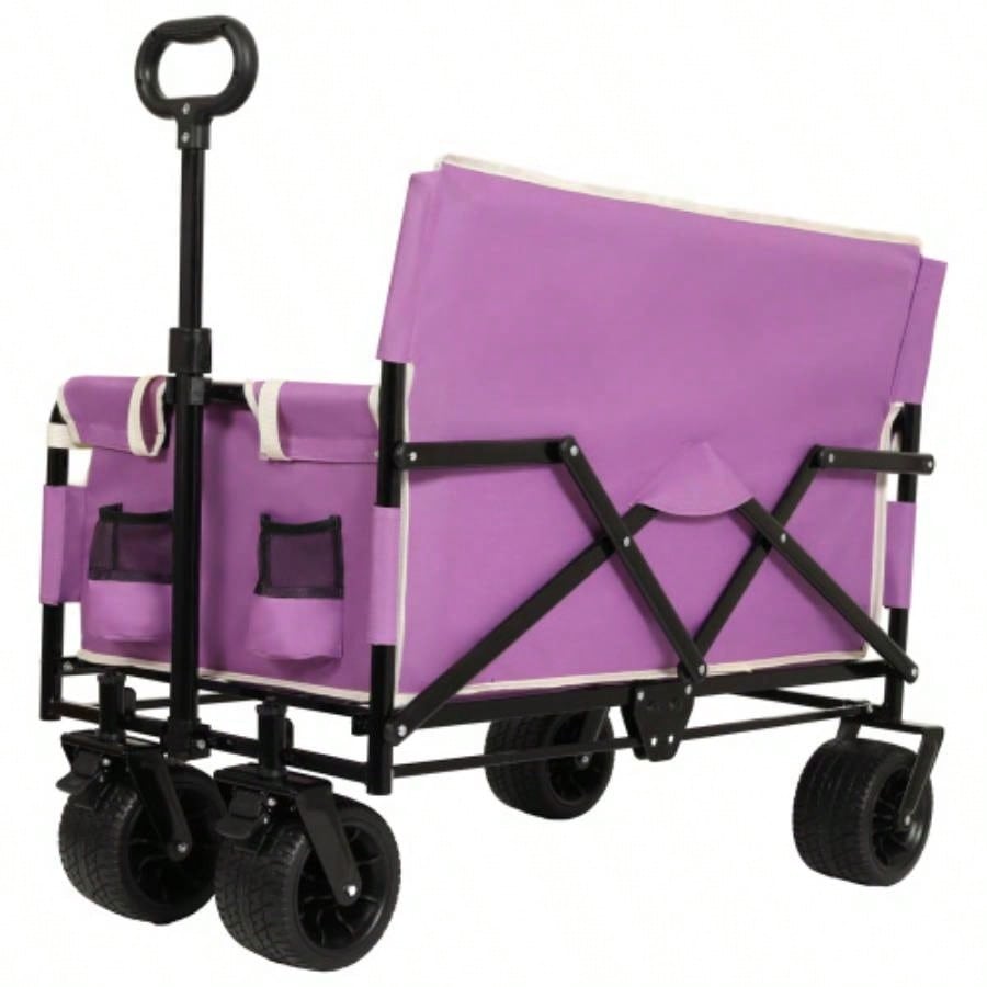 3 - in - 1 Convertible Folding Wagon Cart with Storage - 500lbs Heavy - Duty Utility Wagon, 180L Capacity All - Terrain Wheels Camping, Beach, Sports, Garden, purple