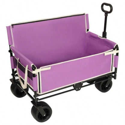 3 - in - 1 Convertible Folding Wagon Cart with Storage - 500lbs Heavy - Duty Utility Wagon, 180L Capacity All - Terrain Wheels Camping, Beach, Sports, Garden, purple