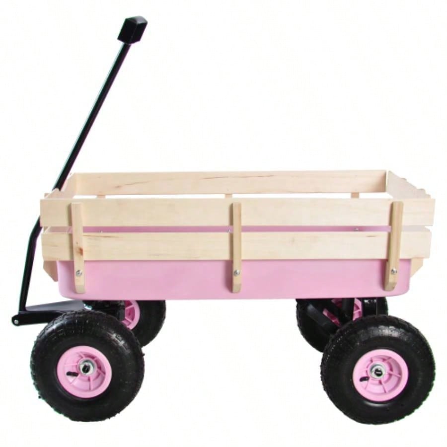 outdoor sport wagon tools cart wooden side panels tires Wagon red