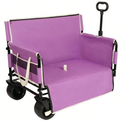 3 - in - 1 Convertible Folding Wagon Cart with Storage - 500lbs Heavy - Duty Utility Wagon, 180L Capacity All - Terrain Wheels Camping, Beach, Sports, Garden, purple