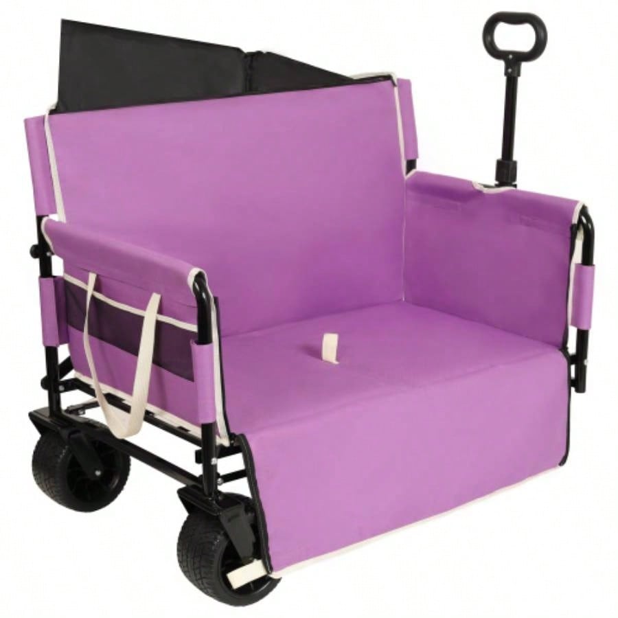 3 - in - 1 Convertible Folding Wagon Cart with Storage - 500lbs Heavy - Duty Utility Wagon, 180L Capacity All - Terrain Wheels Camping, Beach, Sports, Garden, purple