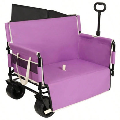 3 - in - 1 Convertible Folding Wagon Cart with Storage - 500lbs Heavy - Duty Utility Wagon, 180L Capacity All - Terrain Wheels Camping, Beach, Sports, Garden, purple
