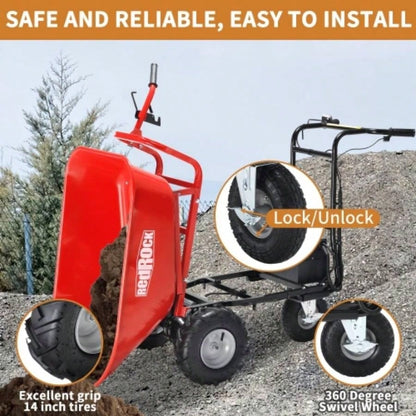 RedRock Wheelbarrow Utility Cart Powered Cart 48V28Ah 500W Capacity 500lbs 230kg Material Debris Hauler 1000lbs Towing