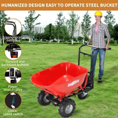 RedRock Wheelbarrow Utility Cart Powered Cart 48V28Ah 500W Capacity 500lbs 230kg Material Debris Hauler 1000lbs Towing