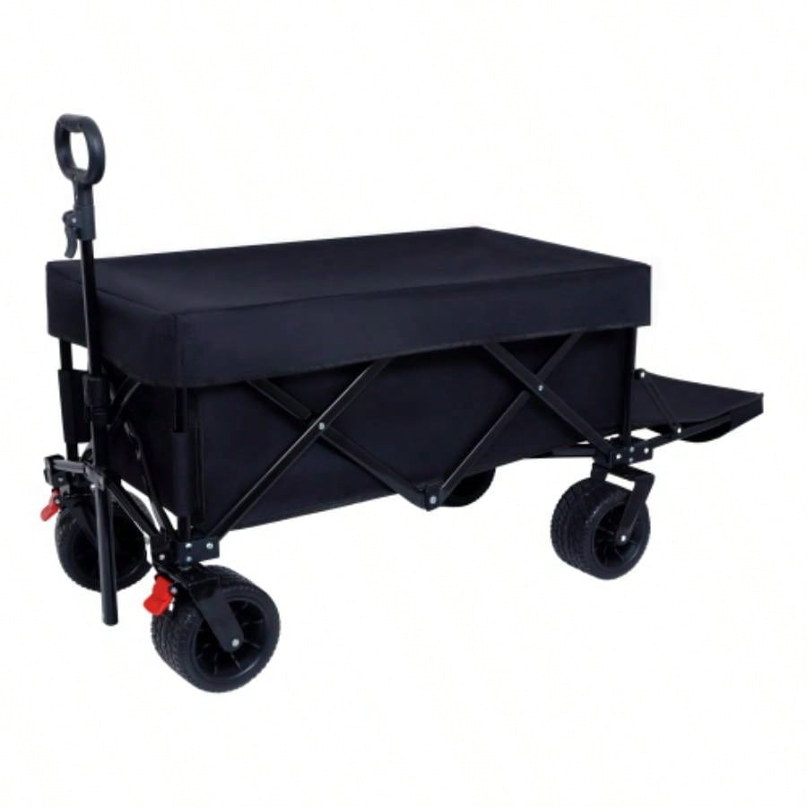 Foldable Wagon with Extended Tailgate, Waterproof Dustproof Resistant Wagon Rain Covers, Heavy Duty 400LBS, Large All - Terrain Beach Wheels