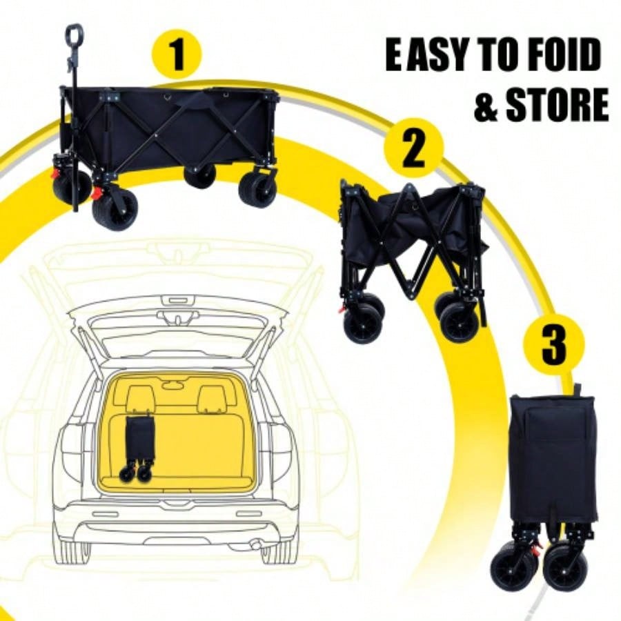 Foldable Wagon with Extended Tailgate, Waterproof Dustproof Resistant Wagon Rain Covers, Heavy Duty 400LBS, Large All - Terrain Beach Wheels