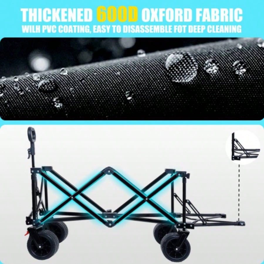 Foldable Wagon with Extended Tailgate, Waterproof Dustproof Resistant Wagon Rain Covers, Heavy Duty 400LBS, Large All - Terrain Beach Wheels