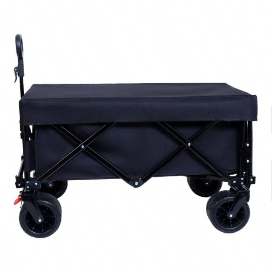 Foldable Wagon with Extended Tailgate, Waterproof Dustproof Resistant Wagon Rain Covers, Heavy Duty 400LBS, Large All - Terrain Beach Wheels