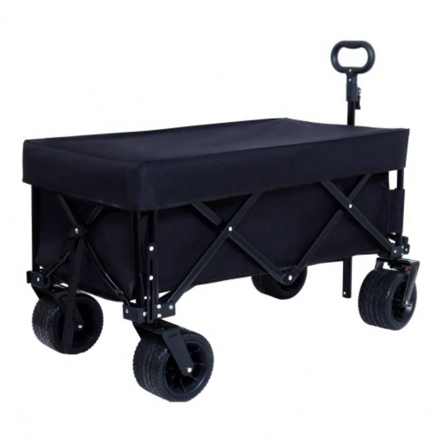 Foldable Wagon with Extended Tailgate, Waterproof Dustproof Resistant Wagon Rain Covers, Heavy Duty 400LBS, Large All - Terrain Beach Wheels