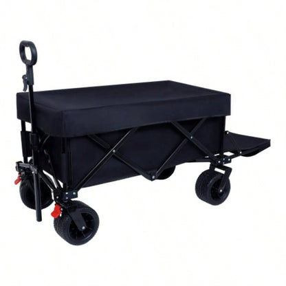 Foldable Wagon with Extended Tailgate, Waterproof Dustproof Resistant Wagon Rain Covers, Heavy Duty 400LBS, Large All - Terrain Beach Wheels