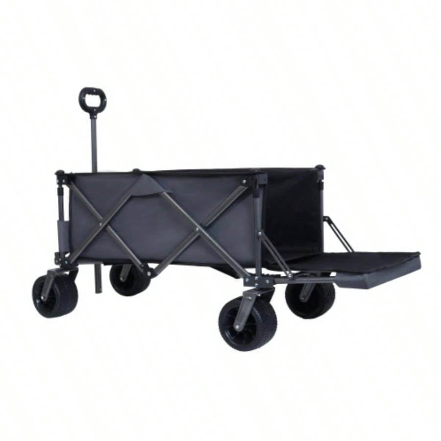 Foldable Wagon with Extended Tailgate, Waterproof Dustproof Resistant Wagon Rain Covers, Heavy Duty 400LBS, Large All - Terrain Beach Wheels