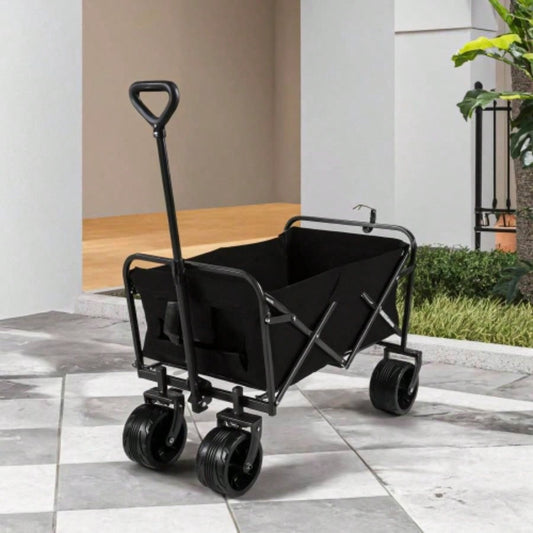 100L Collapsible Folding Beach Wagon Cart with 220Lbs Large Capacity, Wagons Carts Heavy Duty Foldable with Big Wheels Sand, Garden, Camping