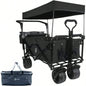 Collapsible Wagon 140L Wagons Carts Foldable with Removable Canopy, Folding Wagon Cart with Wheels All - Terrain with Brake, Foldable Wagon with Cooler Bag, Camping Beach Shopping