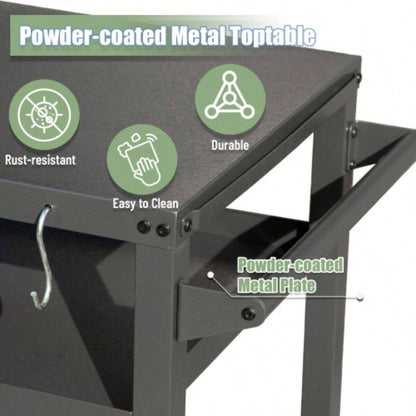 3 - Shelf Outdoor Grill Table, Grill Cart with Wheels, Outdoor Pizza Oven Table and Food Prep Table, Blackstone Table with Propane Hook, Grill Stand Blackstone Griddle Outside BBQ
