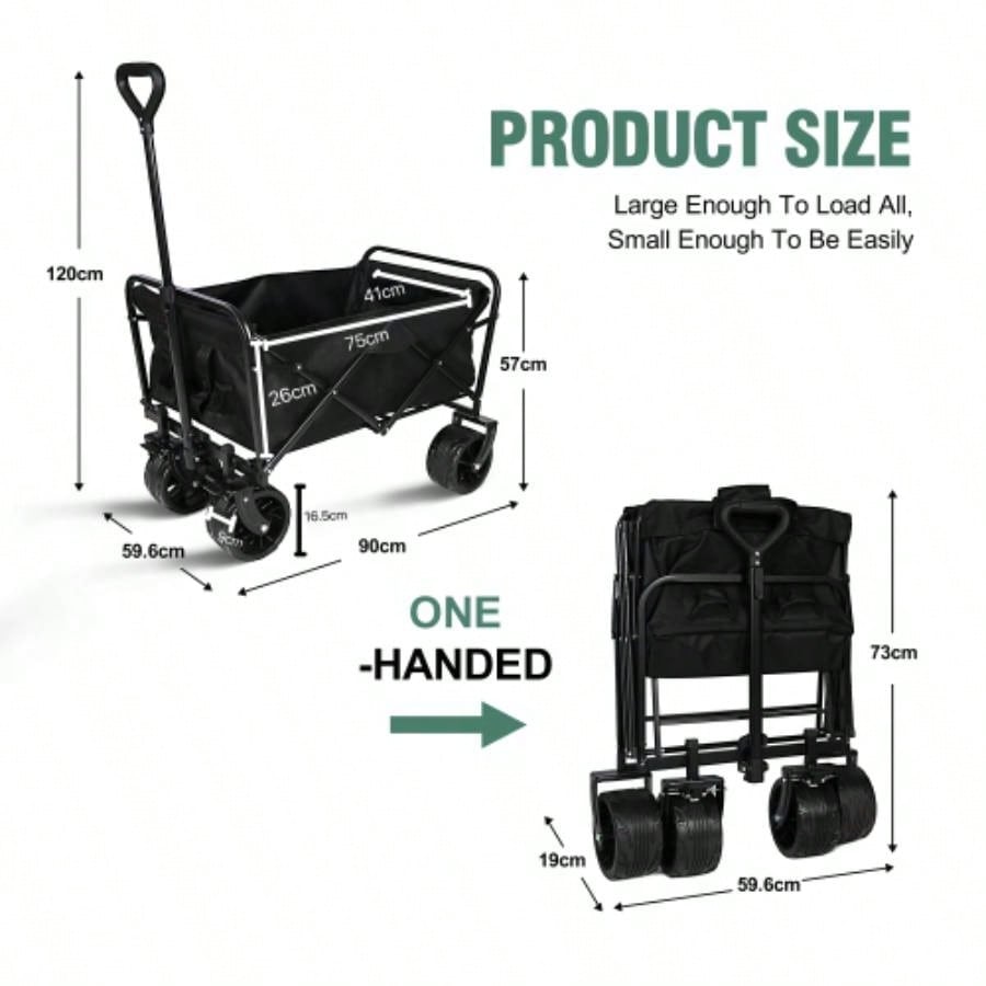 100L Collapsible Folding Beach Wagon Cart with 220Lbs Large Capacity, Wagons Carts Heavy Duty Foldable with Big Wheels Sand, Garden, Camping