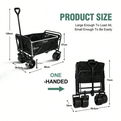 100L Collapsible Folding Beach Wagon Cart with 220Lbs Large Capacity, Wagons Carts Heavy Duty Foldable with Big Wheels Sand, Garden, Camping