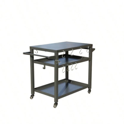 3 - Shelf Outdoor Grill Table, Grill Cart with Wheels, Outdoor Pizza Oven Table and Food Prep Table, Blackstone Table with Propane Hook, Grill Stand Blackstone Griddle Outside BBQ