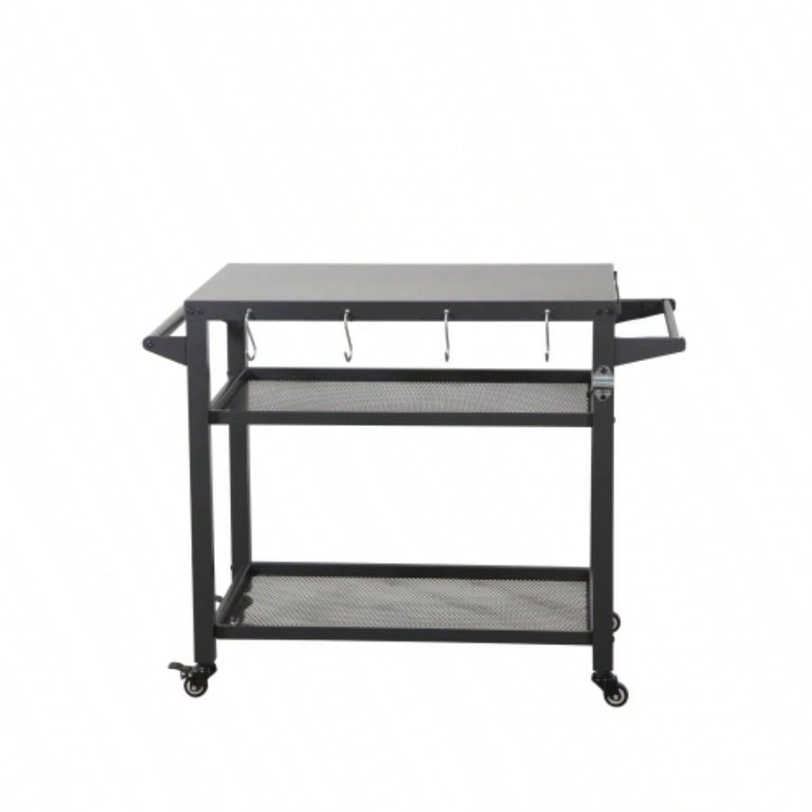 3 - Shelf Outdoor Grill Table, Grill Cart with Wheels, Outdoor Pizza Oven Table and Food Prep Table, Blackstone Table with Propane Hook, Grill Stand Blackstone Griddle Outside BBQ